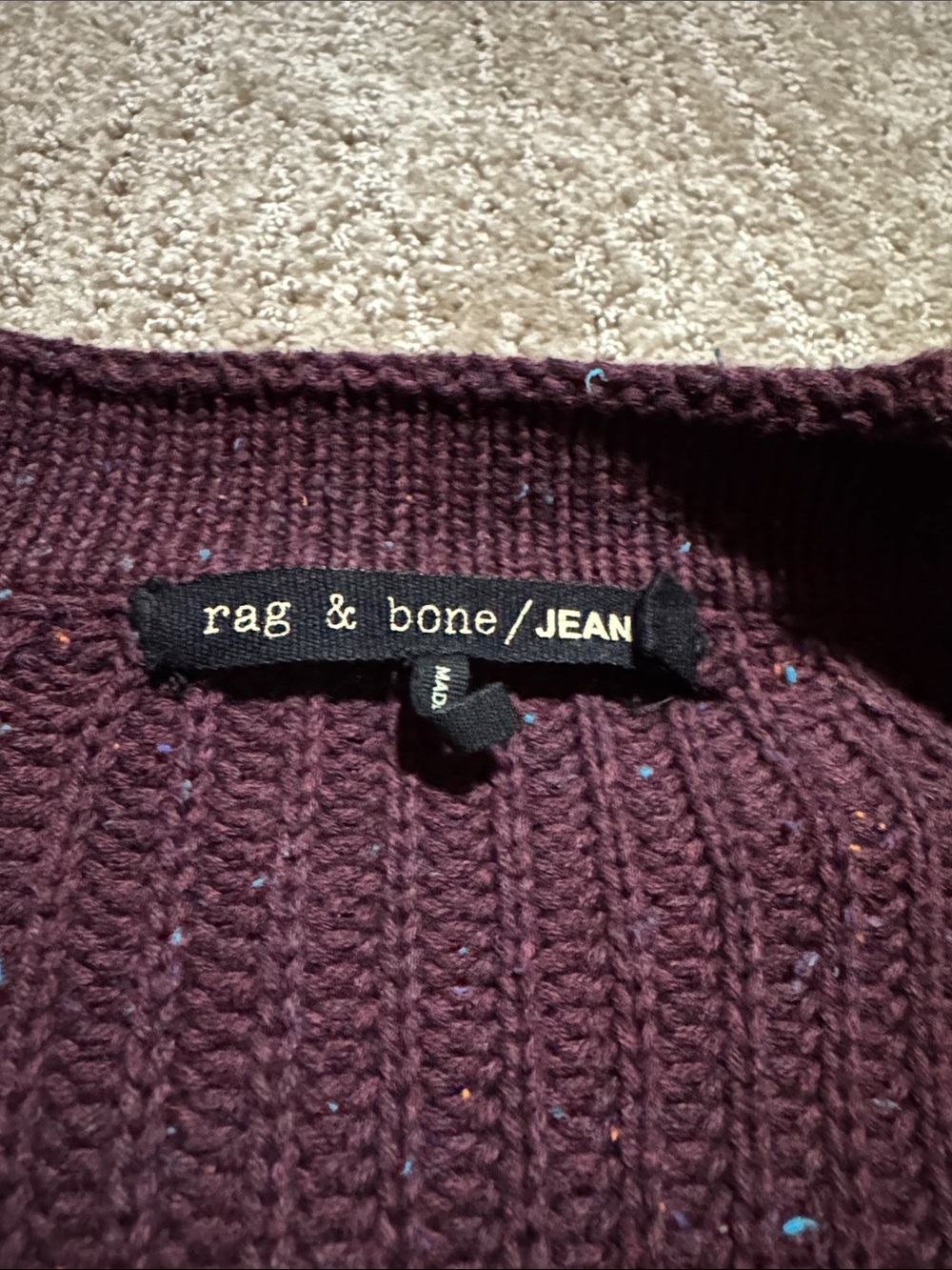 rag & bone Deep Plum Ribbed Button Cardigan - Picture 3 of 3